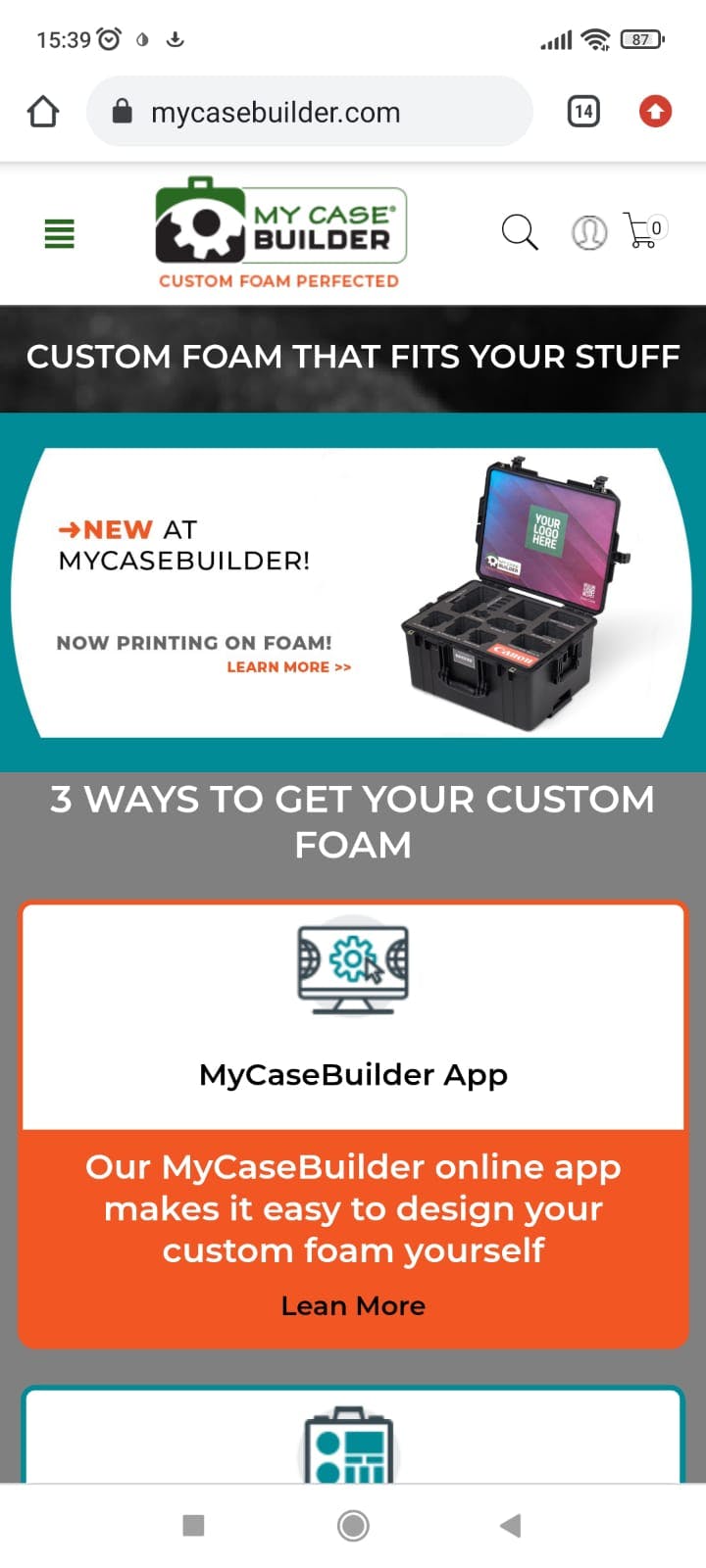 MyCaseBuilder homepage on smartphones